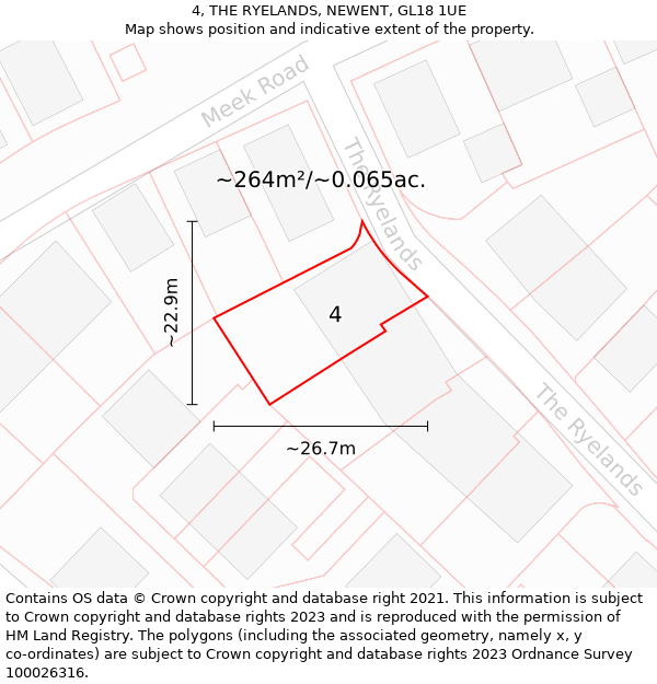 4, THE RYELANDS, NEWENT, GL18 1UE: Plot and title map