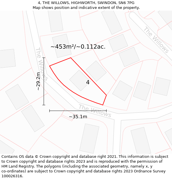 4, THE WILLOWS, HIGHWORTH, SWINDON, SN6 7PG: Plot and title map