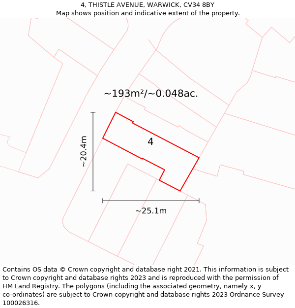 4, THISTLE AVENUE, WARWICK, CV34 8BY: Plot and title map