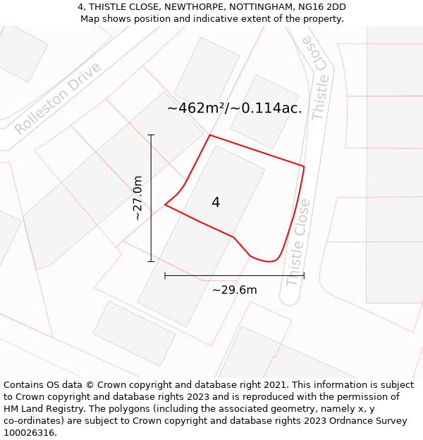 4, THISTLE CLOSE, NEWTHORPE, NOTTINGHAM, NG16 2DD: Plot and title map