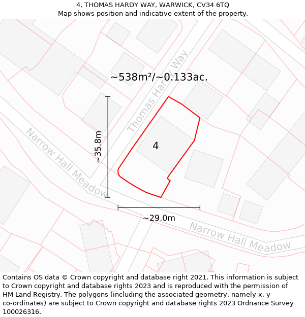 4, THOMAS HARDY WAY, WARWICK, CV34 6TQ: Plot and title map