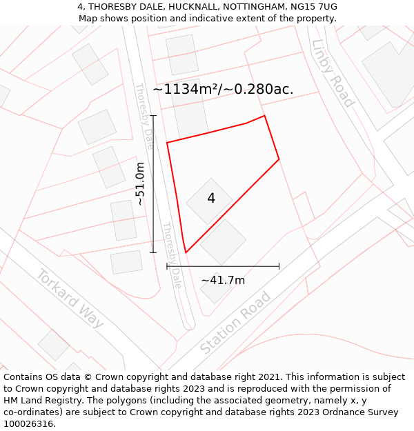 4, THORESBY DALE, HUCKNALL, NOTTINGHAM, NG15 7UG: Plot and title map