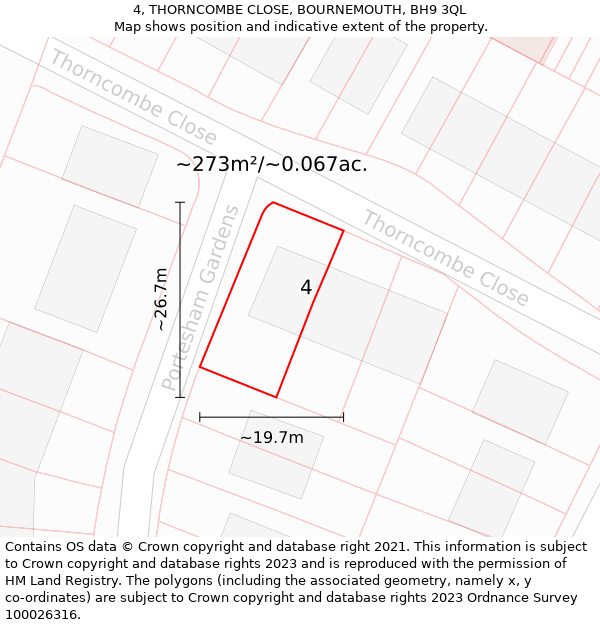 4, THORNCOMBE CLOSE, BOURNEMOUTH, BH9 3QL: Plot and title map