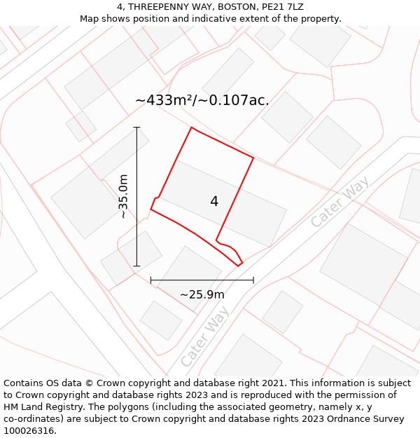 4, THREEPENNY WAY, BOSTON, PE21 7LZ: Plot and title map