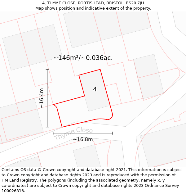 4, THYME CLOSE, PORTISHEAD, BRISTOL, BS20 7JU: Plot and title map