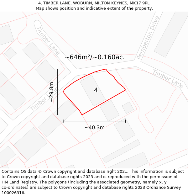 4, TIMBER LANE, WOBURN, MILTON KEYNES, MK17 9PL: Plot and title map