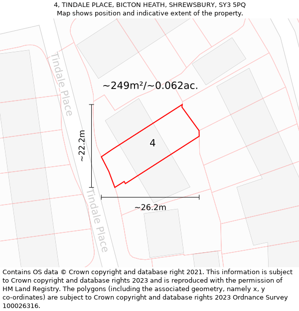 4, TINDALE PLACE, BICTON HEATH, SHREWSBURY, SY3 5PQ: Plot and title map