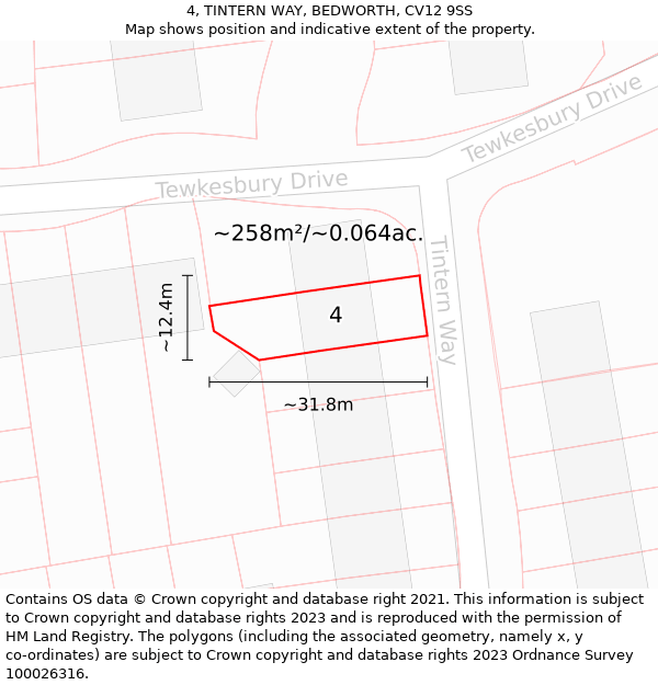 4, TINTERN WAY, BEDWORTH, CV12 9SS: Plot and title map