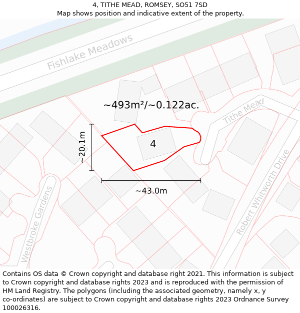 4, TITHE MEAD, ROMSEY, SO51 7SD: Plot and title map