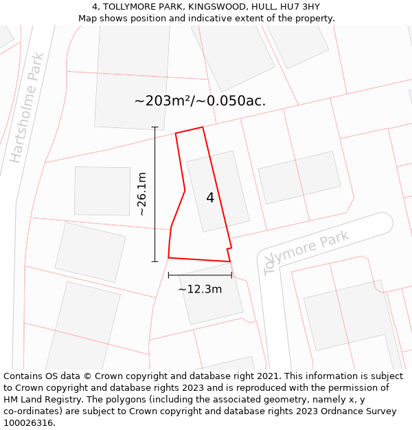 4, TOLLYMORE PARK, KINGSWOOD, HULL, HU7 3HY: Plot and title map