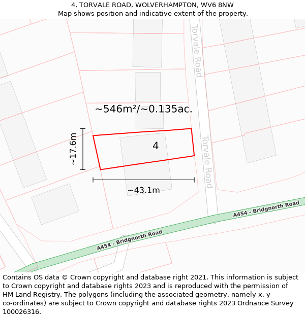 4, TORVALE ROAD, WOLVERHAMPTON, WV6 8NW: Plot and title map