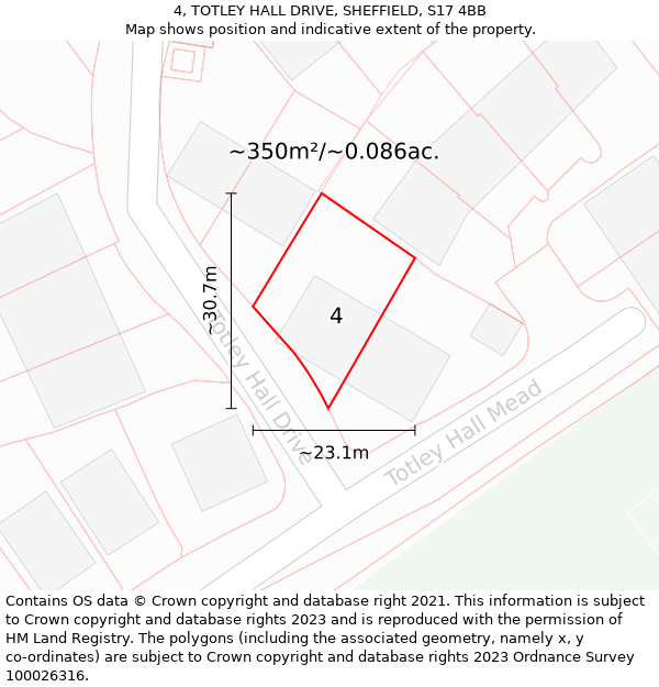 4, TOTLEY HALL DRIVE, SHEFFIELD, S17 4BB: Plot and title map