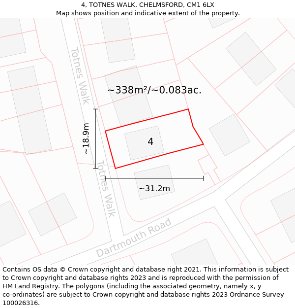 4, TOTNES WALK, CHELMSFORD, CM1 6LX: Plot and title map