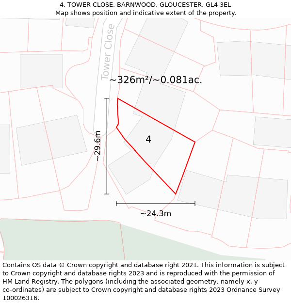 4, TOWER CLOSE, BARNWOOD, GLOUCESTER, GL4 3EL: Plot and title map