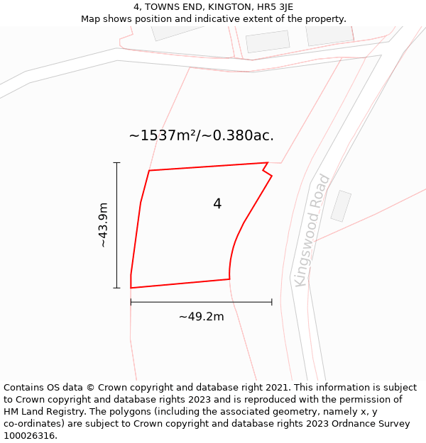 4, TOWNS END, KINGTON, HR5 3JE: Plot and title map