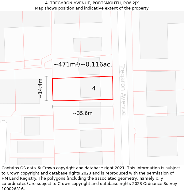 4, TREGARON AVENUE, PORTSMOUTH, PO6 2JX: Plot and title map