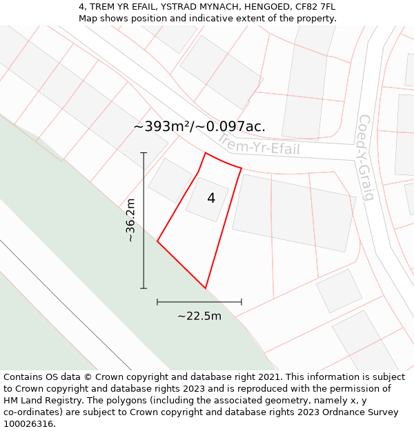 4, TREM YR EFAIL, YSTRAD MYNACH, HENGOED, CF82 7FL: Plot and title map