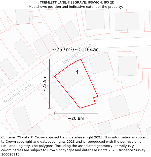 4, TREMLETT LANE, KESGRAVE, IPSWICH, IP5 2DJ: Plot and title map