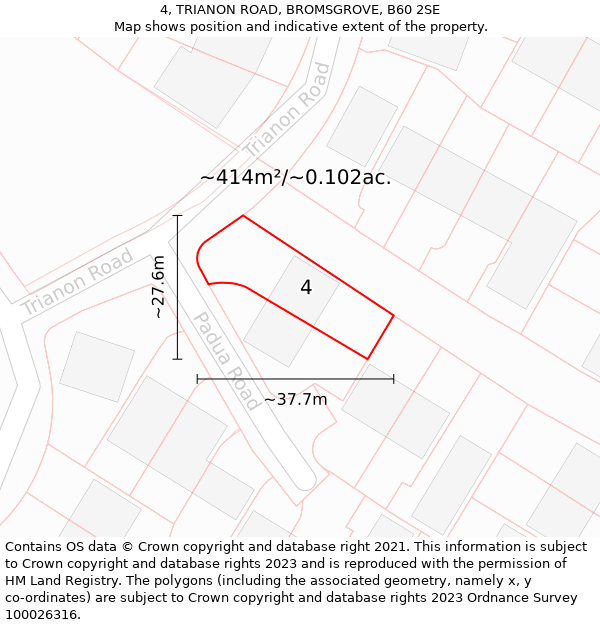 4, TRIANON ROAD, BROMSGROVE, B60 2SE: Plot and title map