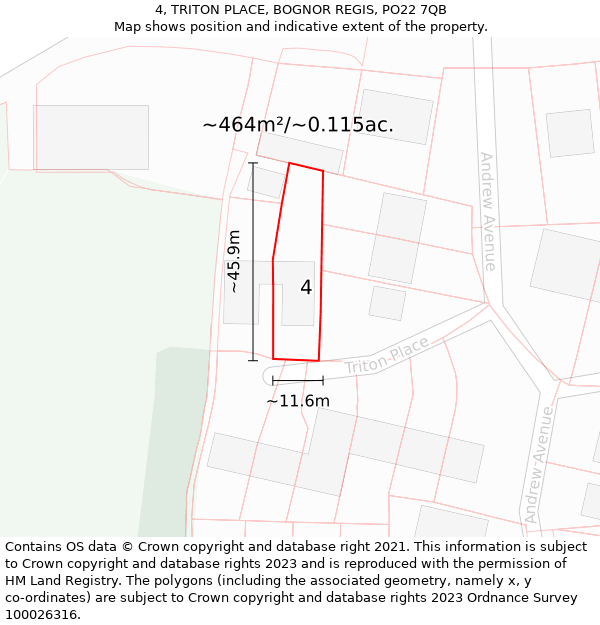 4, TRITON PLACE, BOGNOR REGIS, PO22 7QB: Plot and title map