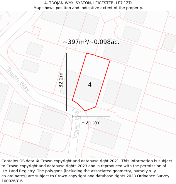 4, TROJAN WAY, SYSTON, LEICESTER, LE7 1ZD: Plot and title map