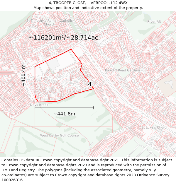 4, TROOPER CLOSE, LIVERPOOL, L12 4WX: Plot and title map