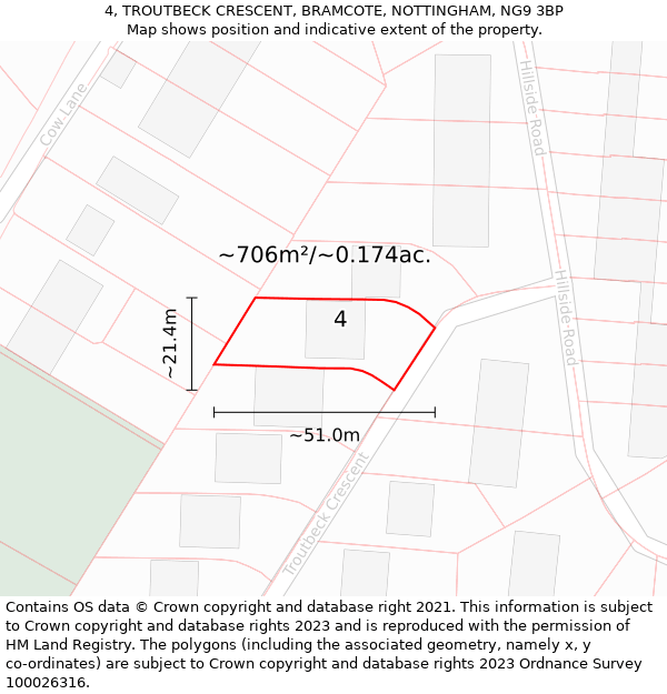 4, TROUTBECK CRESCENT, BRAMCOTE, NOTTINGHAM, NG9 3BP: Plot and title map