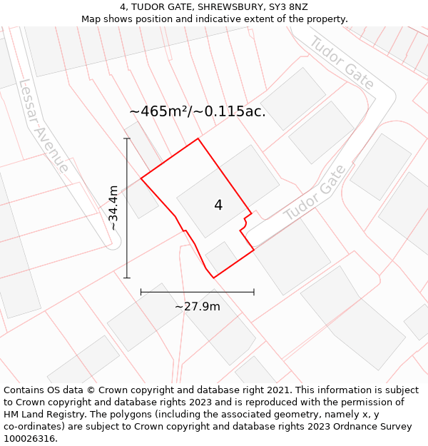 4, TUDOR GATE, SHREWSBURY, SY3 8NZ: Plot and title map