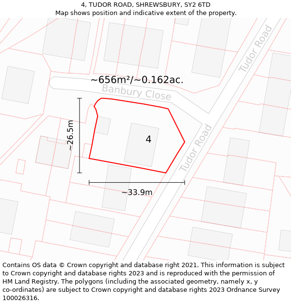 4, TUDOR ROAD, SHREWSBURY, SY2 6TD: Plot and title map