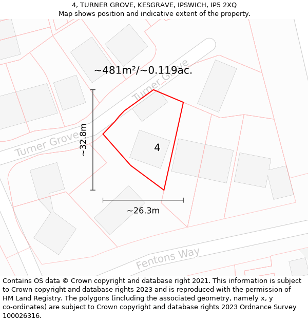 4, TURNER GROVE, KESGRAVE, IPSWICH, IP5 2XQ: Plot and title map