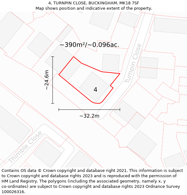 4, TURNPIN CLOSE, BUCKINGHAM, MK18 7SF: Plot and title map