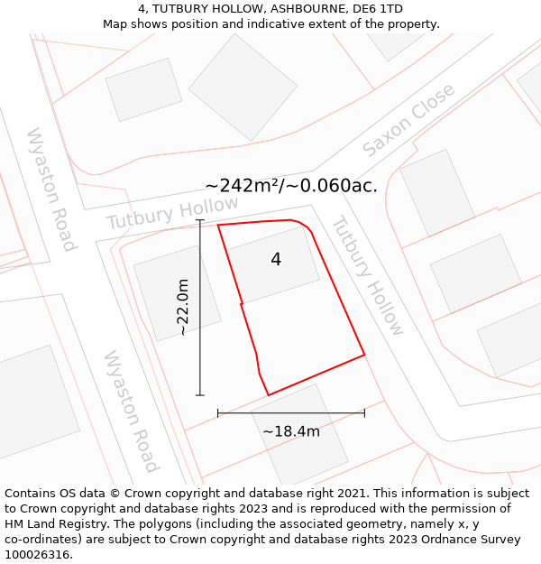 4, TUTBURY HOLLOW, ASHBOURNE, DE6 1TD: Plot and title map