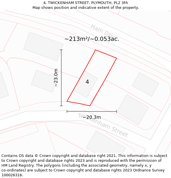 4, TWICKENHAM STREET, PLYMOUTH, PL2 3FA: Plot and title map