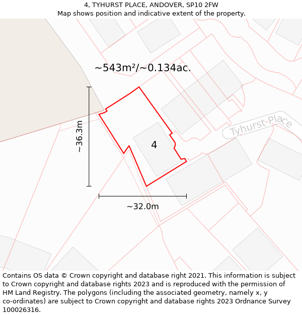 4, TYHURST PLACE, ANDOVER, SP10 2FW: Plot and title map