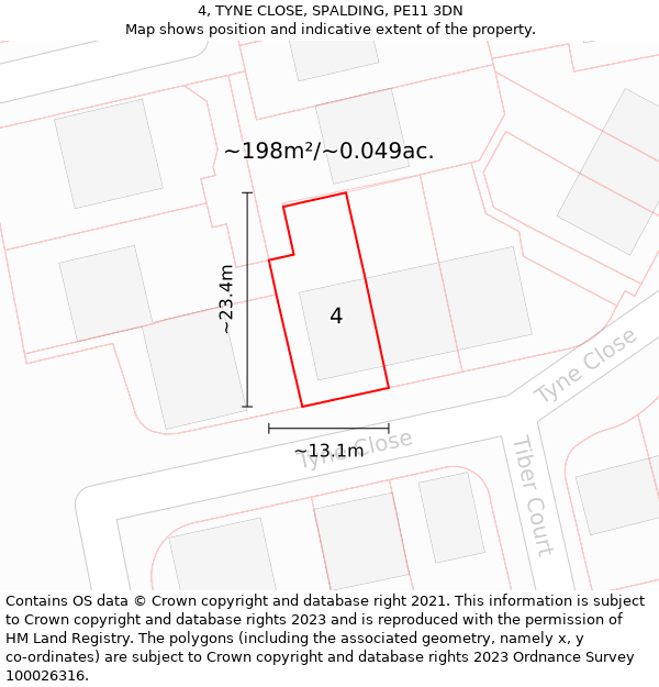 4, TYNE CLOSE, SPALDING, PE11 3DN: Plot and title map