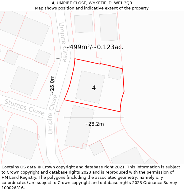 4, UMPIRE CLOSE, WAKEFIELD, WF1 3QR: Plot and title map