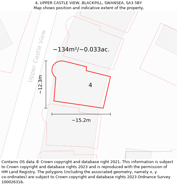 4, UPPER CASTLE VIEW, BLACKPILL, SWANSEA, SA3 5BY: Plot and title map