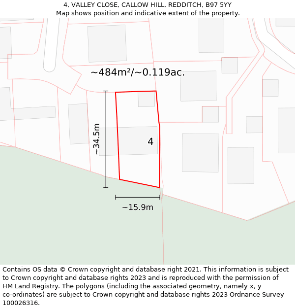 4, VALLEY CLOSE, CALLOW HILL, REDDITCH, B97 5YY: Plot and title map