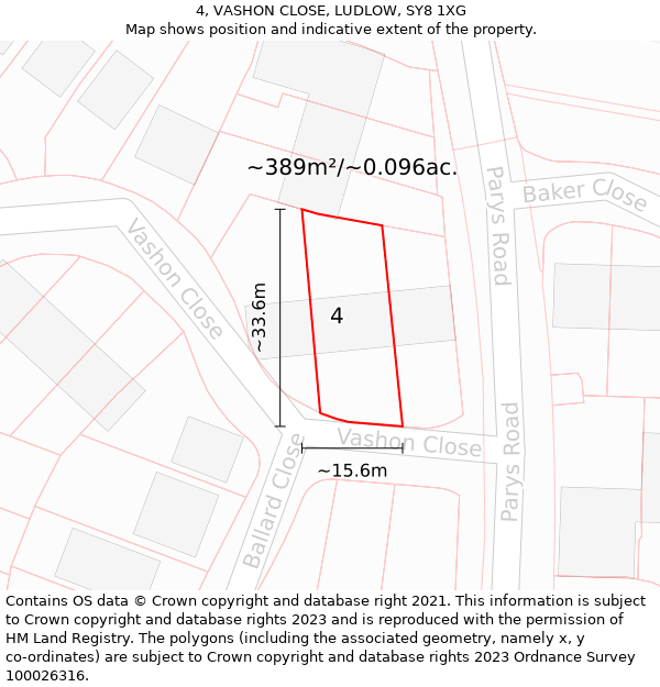 4, VASHON CLOSE, LUDLOW, SY8 1XG: Plot and title map