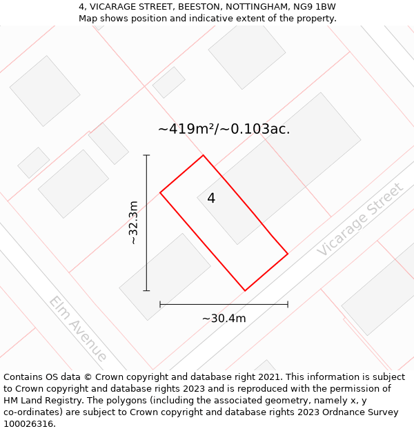 4, VICARAGE STREET, BEESTON, NOTTINGHAM, NG9 1BW: Plot and title map