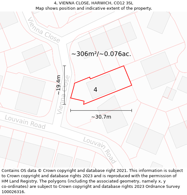 4, VIENNA CLOSE, HARWICH, CO12 3SL: Plot and title map