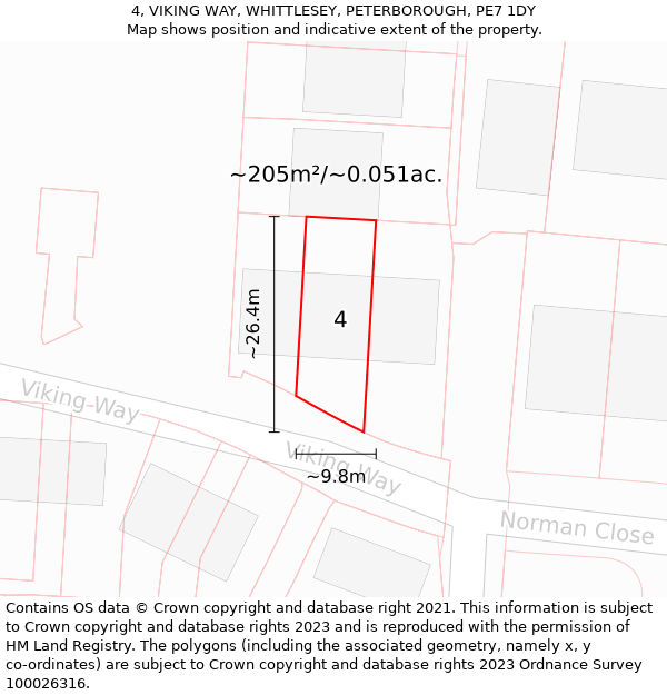 4, VIKING WAY, WHITTLESEY, PETERBOROUGH, PE7 1DY: Plot and title map