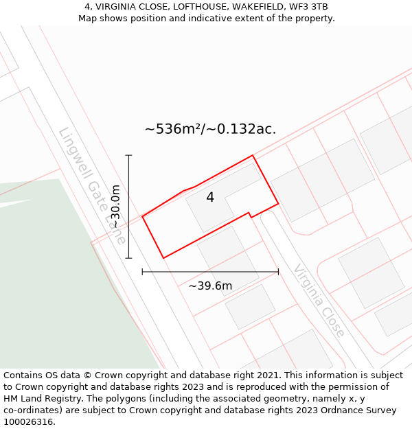 4, VIRGINIA CLOSE, LOFTHOUSE, WAKEFIELD, WF3 3TB: Plot and title map