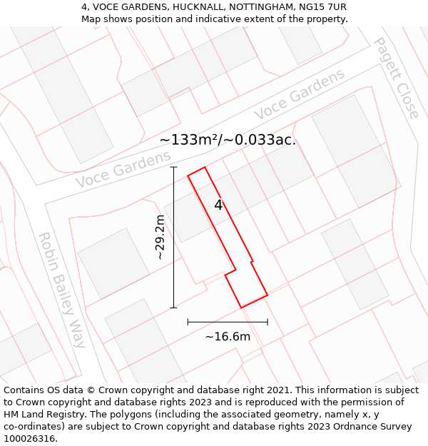 4, VOCE GARDENS, HUCKNALL, NOTTINGHAM, NG15 7UR: Plot and title map