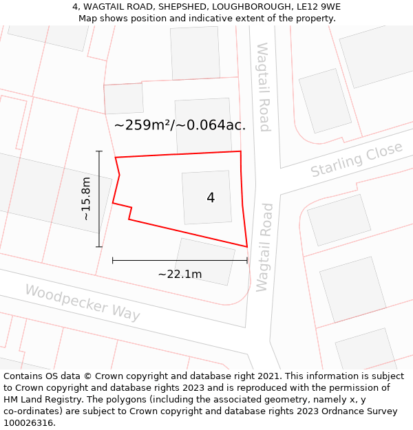 4, WAGTAIL ROAD, SHEPSHED, LOUGHBOROUGH, LE12 9WE: Plot and title map