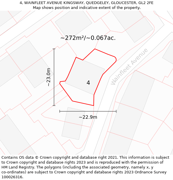 4, WAINFLEET AVENUE KINGSWAY, QUEDGELEY, GLOUCESTER, GL2 2FE: Plot and title map