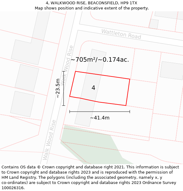 4, WALKWOOD RISE, BEACONSFIELD, HP9 1TX: Plot and title map