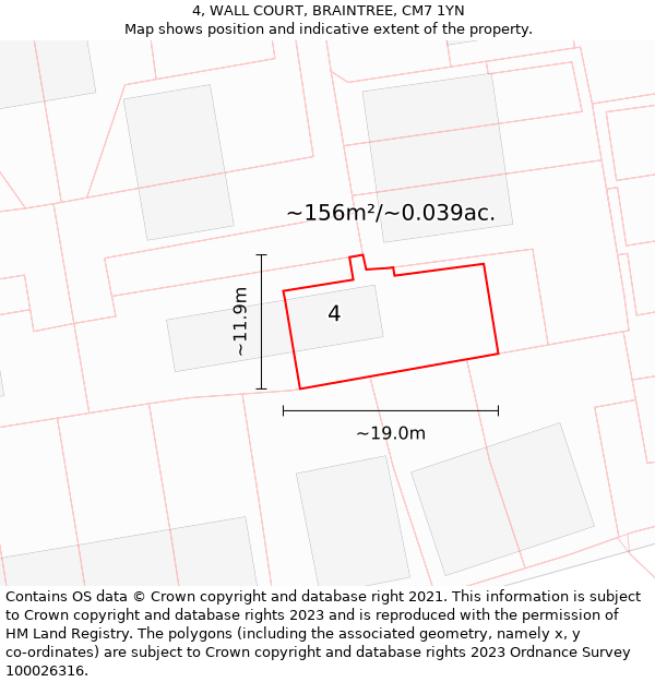 4, WALL COURT, BRAINTREE, CM7 1YN: Plot and title map