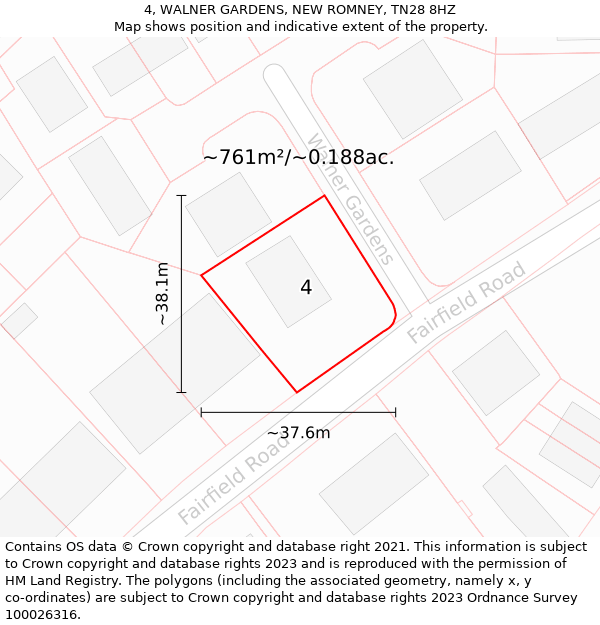 4, WALNER GARDENS, NEW ROMNEY, TN28 8HZ: Plot and title map