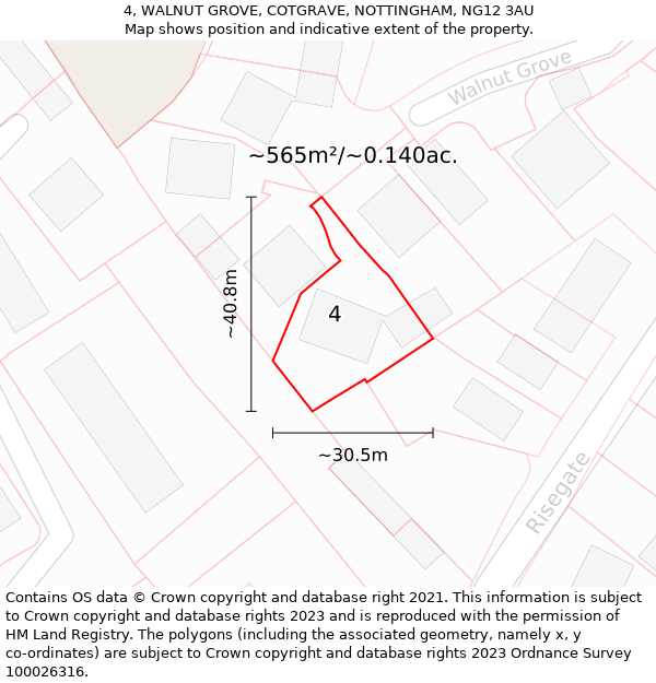 4, WALNUT GROVE, COTGRAVE, NOTTINGHAM, NG12 3AU: Plot and title map